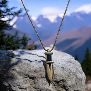 Stainless Steel Dagger Pendant Necklace with Blue Accent